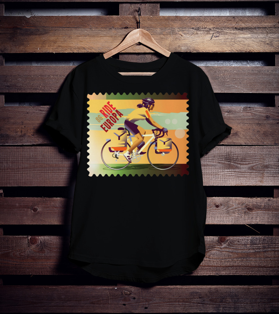 86 Ride Europa Bike Rider Stamp T-Shirt