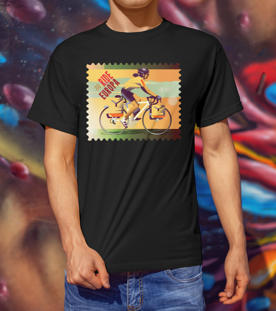 86 Ride Europa Bike Rider Stamp T-Shirt