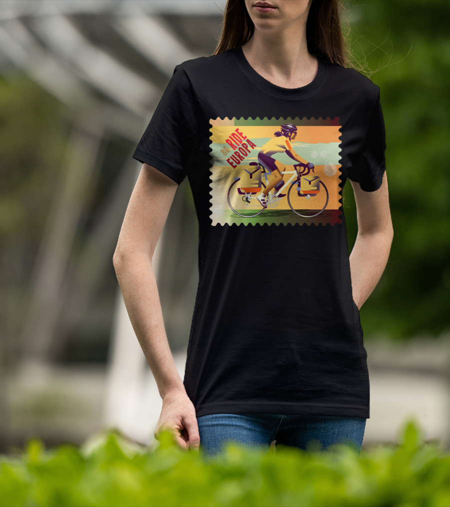86 Ride Europa Bike Rider Stamp T-Shirt