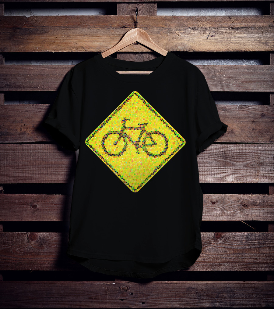 Bike Road Sign Mosaic Style Circular Dots T-Shirt