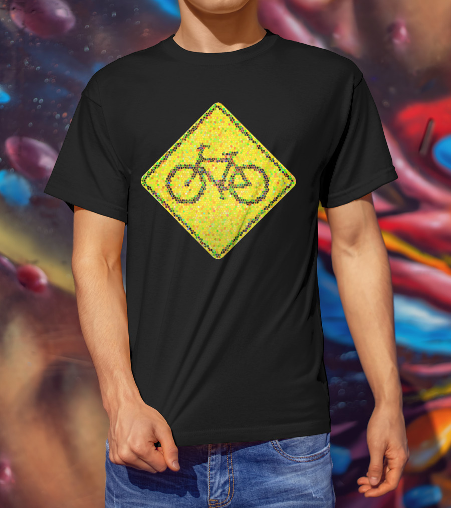 Bike Road Sign Mosaic Style Circular Dots T-Shirt