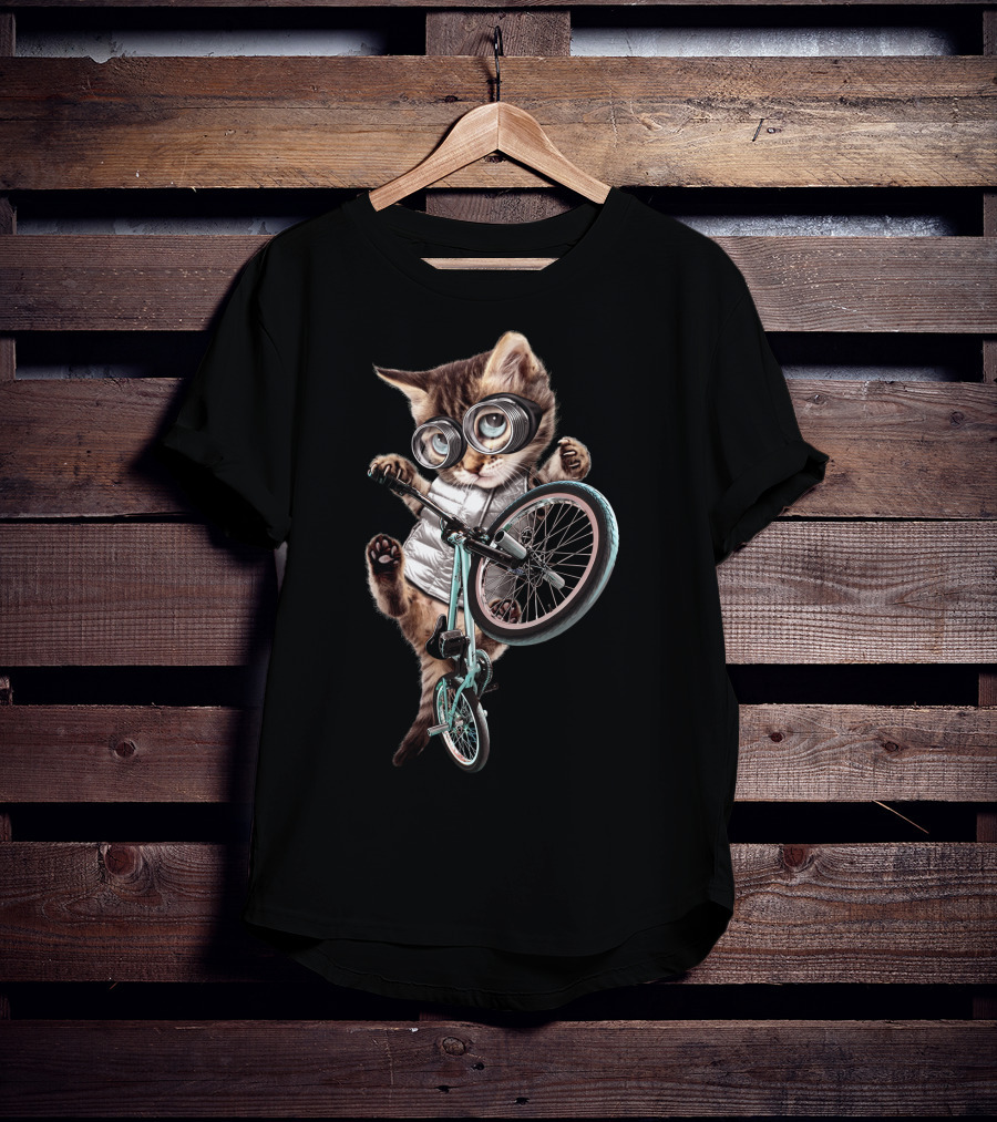 BMX Cat With Glasses Performing Trick On Bicycle T-Shirt