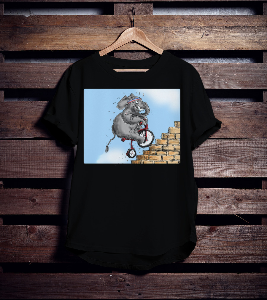 Challenge Accepted Elephant On Unicycle Climbing Stairs T-Shirt
