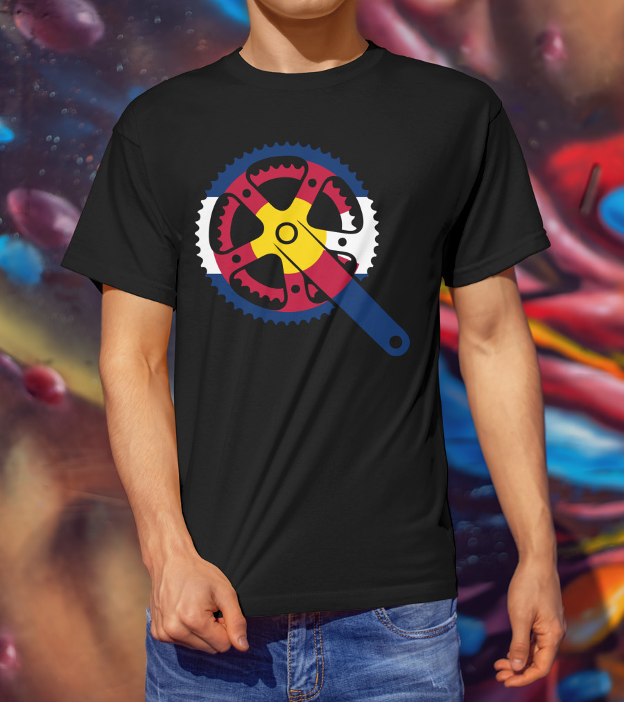 Colorado Bicycle Chainring With State Flag Colors T-Shirt