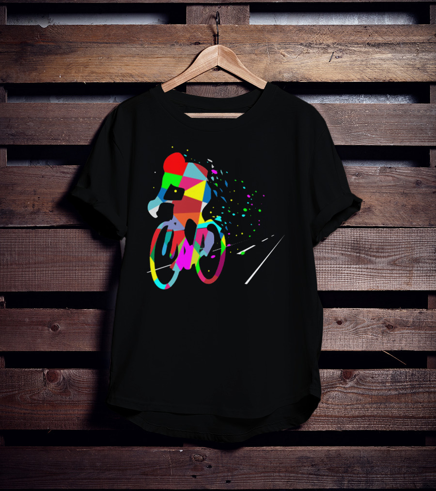 Cycling Forever Multicolor Abstract Bicyclist Road T-Shirt