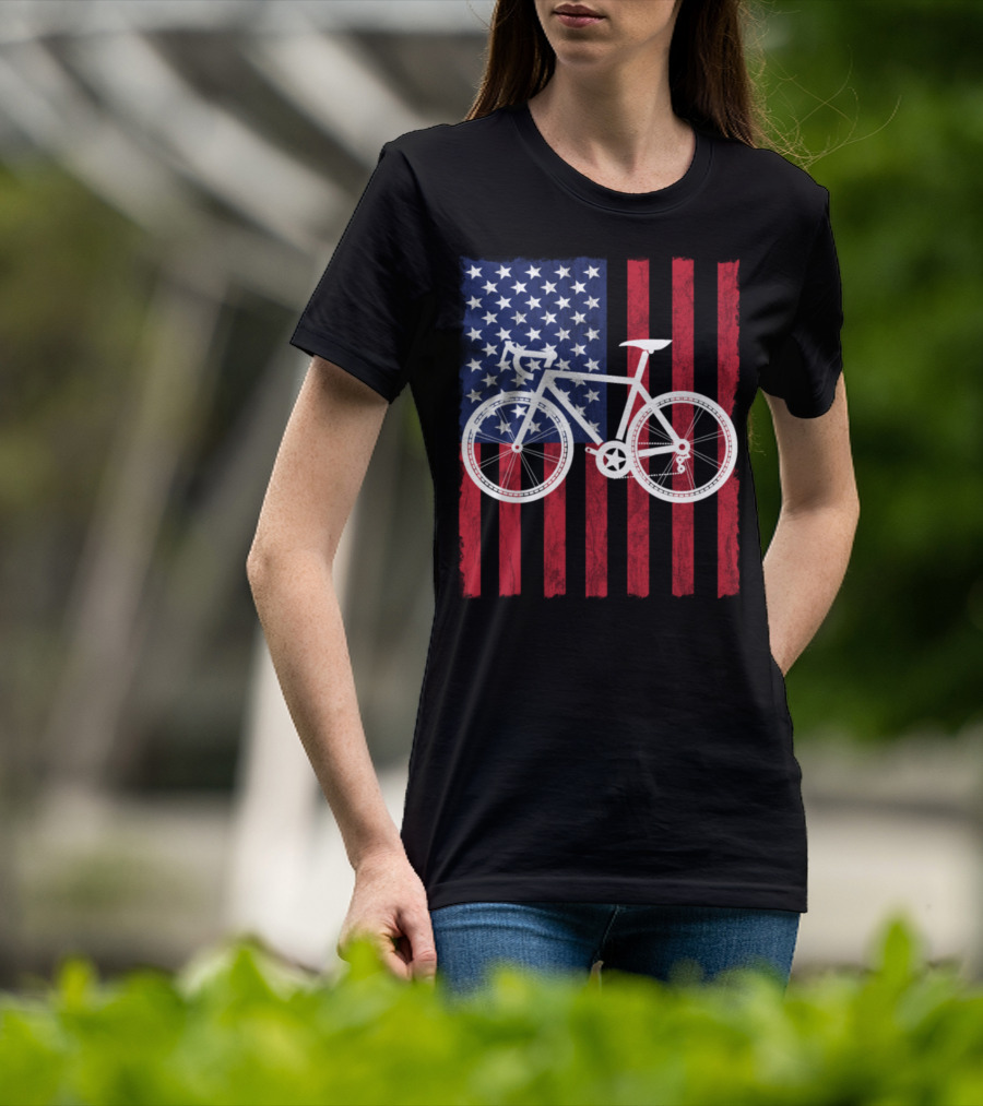 USA Flag Bicycle T-Shirt