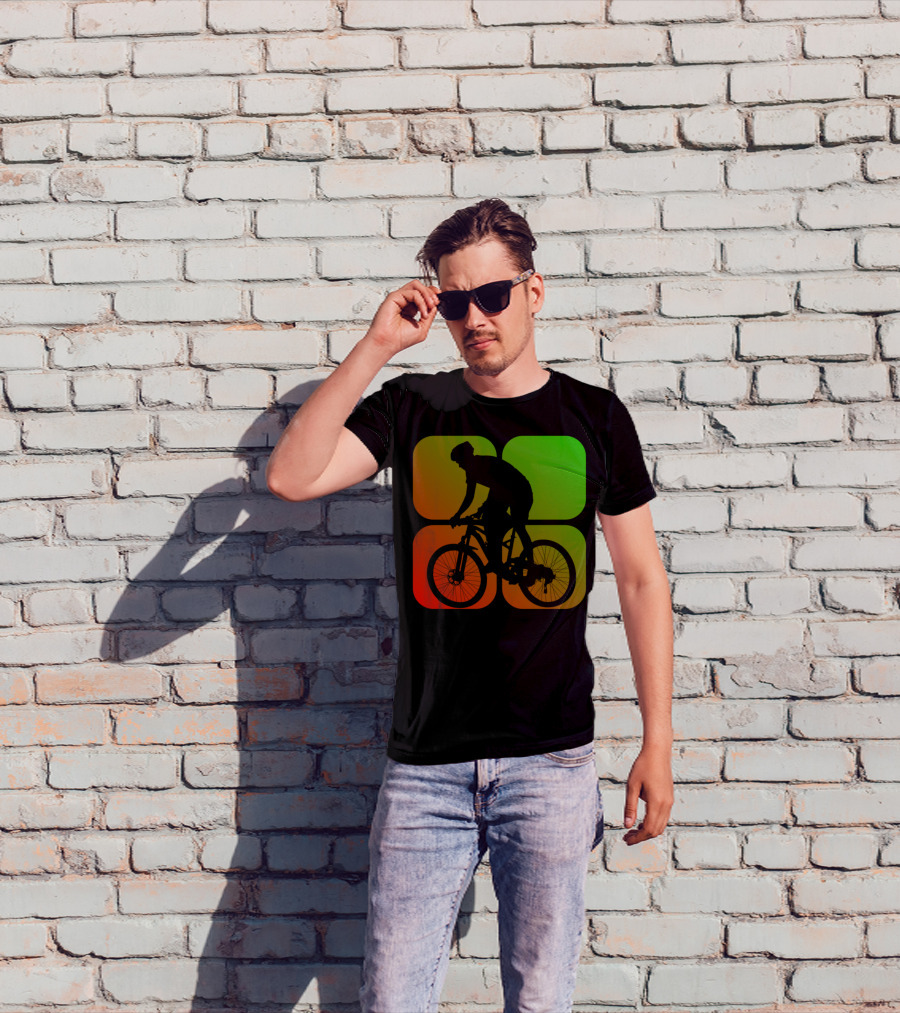 Cyclist Mountainbiker Silhouette On Gradient Quadrant Background T-Shirt