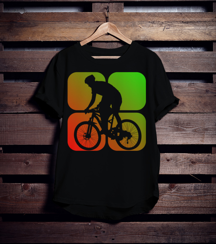 Cyclist Mountainbiker Silhouette On Gradient Quadrant Background T-Shirt
