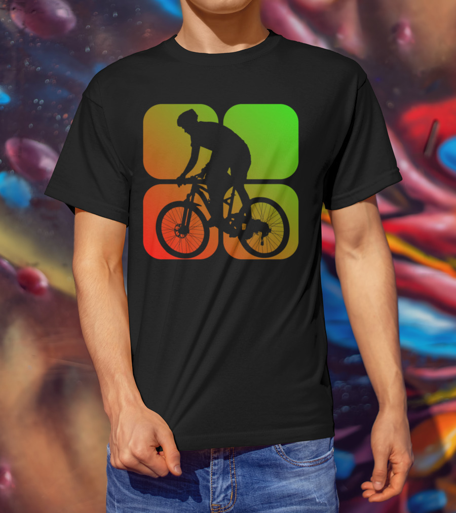 Cyclist Mountainbiker Silhouette On Gradient Quadrant Background T-Shirt