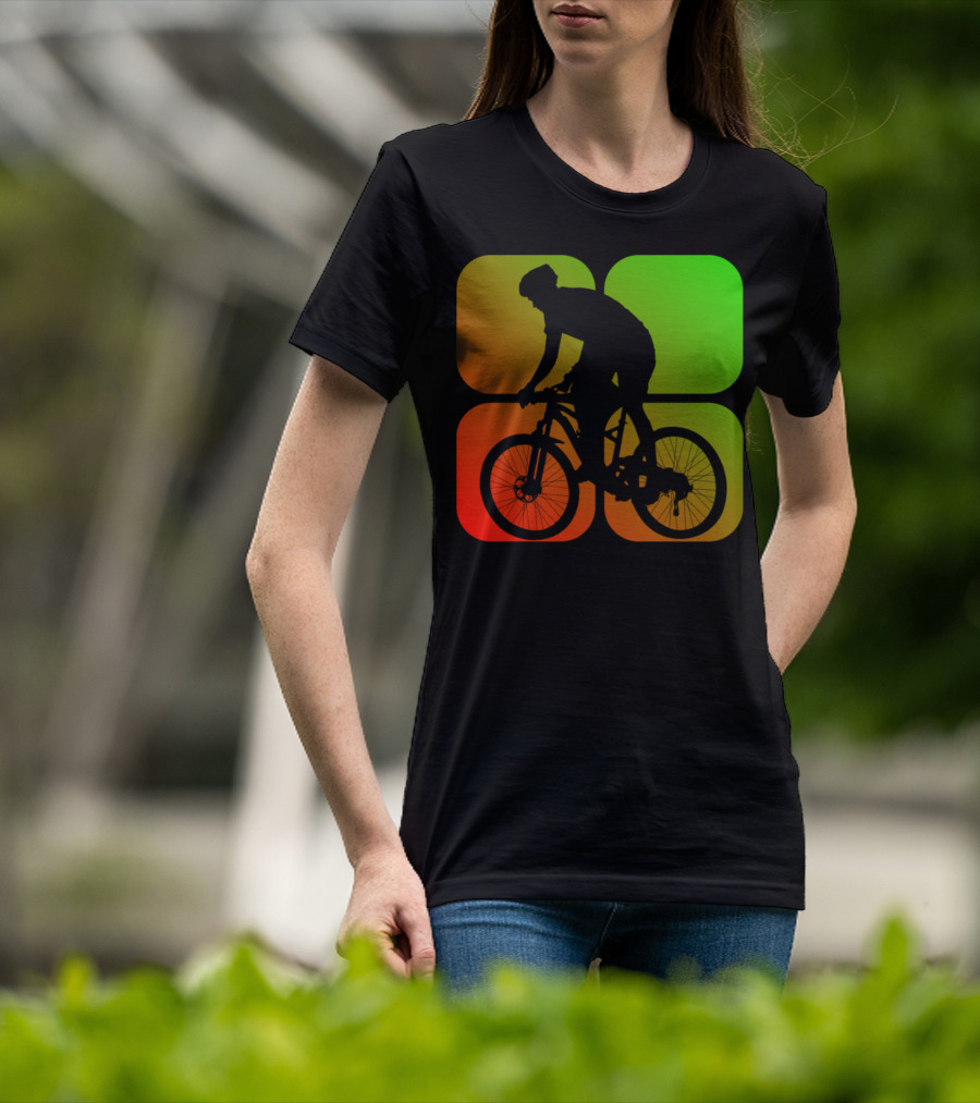 Cyclist Mountainbiker Silhouette On Gradient Quadrant Background T-Shirt