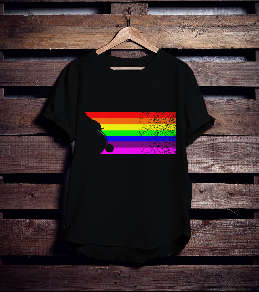Giraffe Riding A Bike With Retro Rainbow Stripes T-Shirt