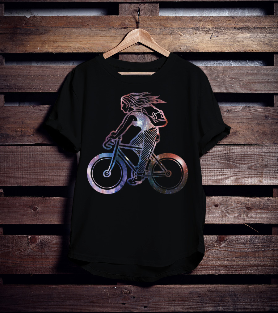 Girl Cycling Galaxy Cosmic Adventure T-Shirt