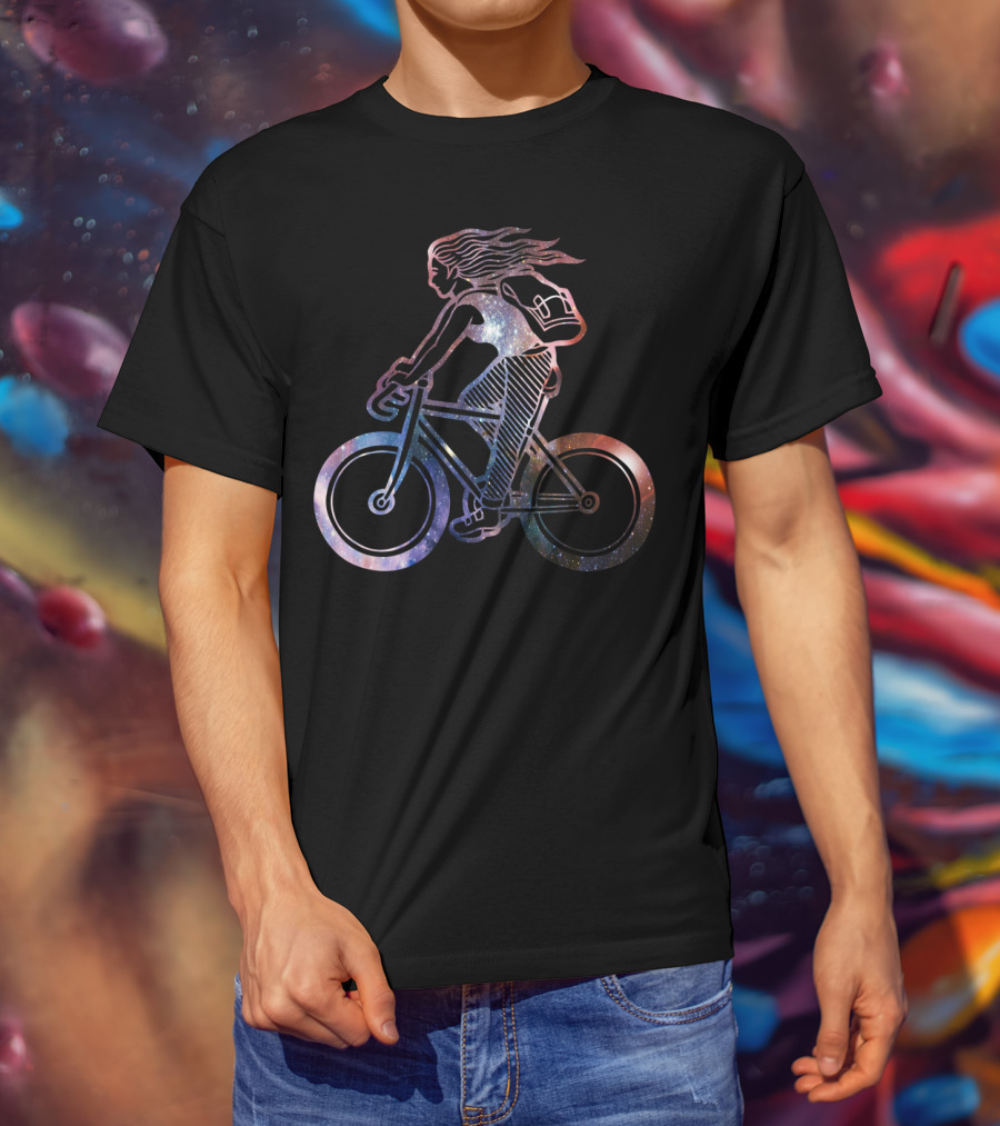 Girl Cycling Galaxy Cosmic Adventure T-Shirt