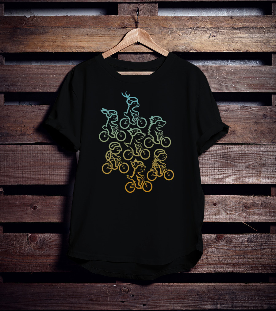 Herd Of Dessert Cycling Animals In Rainbow Formation T-Shirt