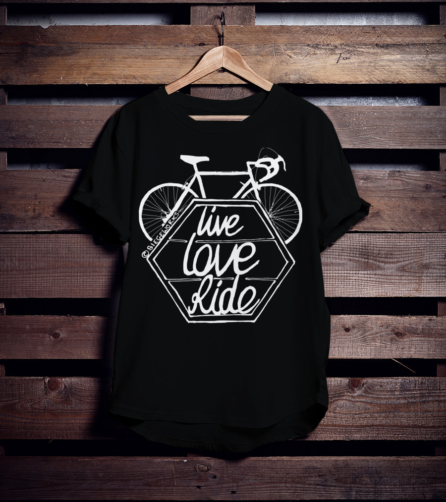 Live Love Ride Bicycle Black Hexagon Design By Siegeworks T-Shirt