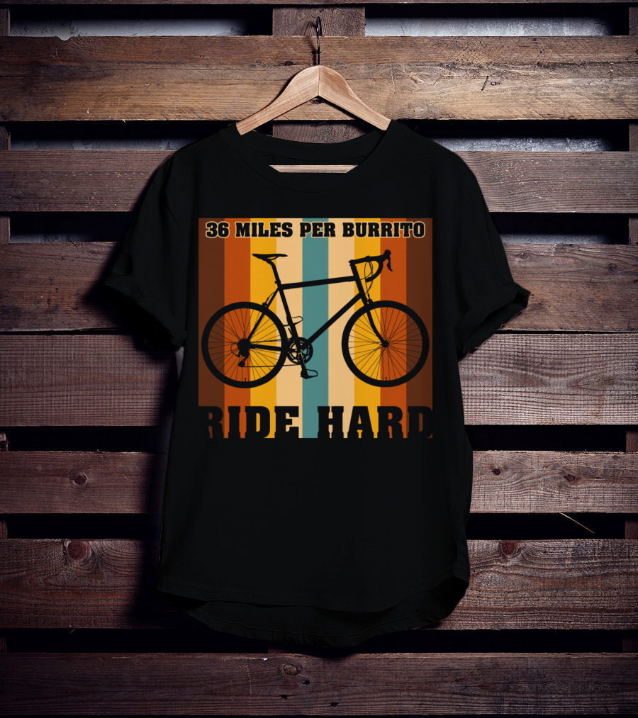 36 Miles Per Burrito Ride Hard Striped Bicycle T-Shirt