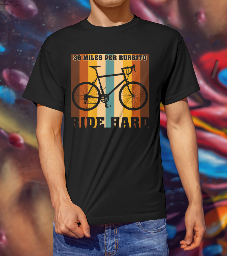 36 Miles Per Burrito Ride Hard Striped Bicycle T-Shirt