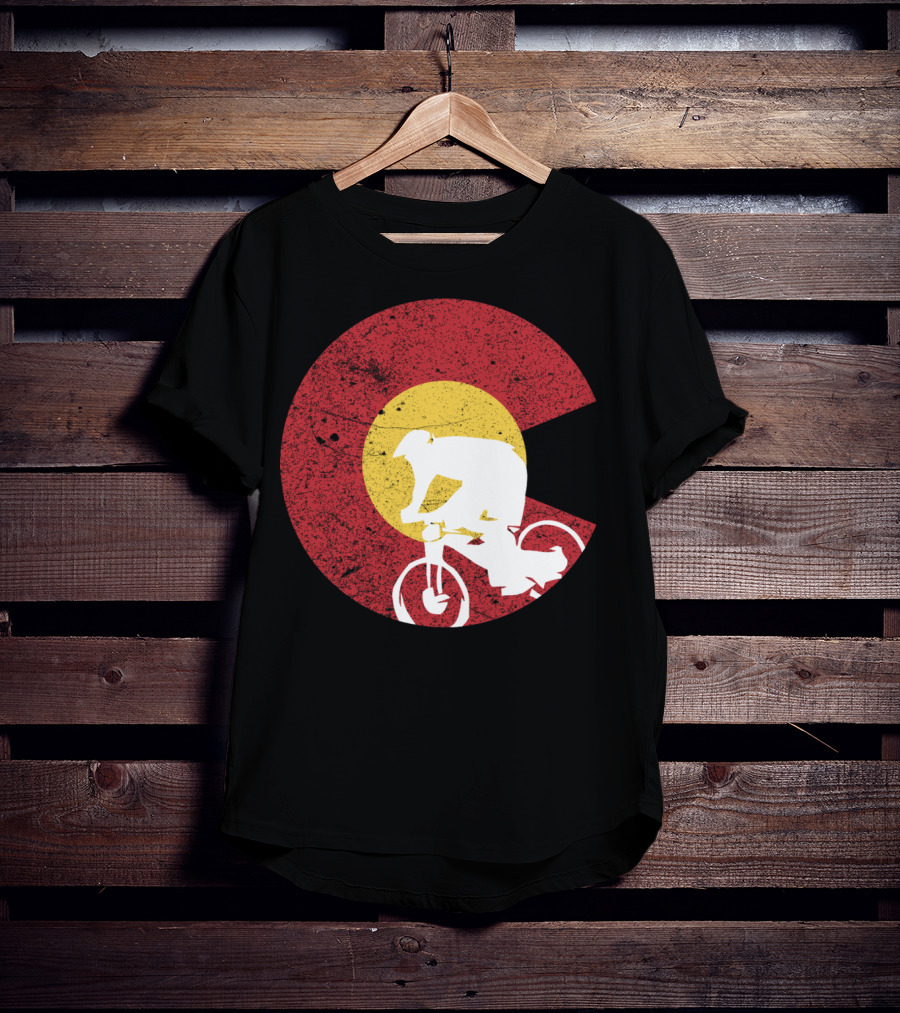 Colorado Mountain Biking Silhouette With State Flag T-Shirt