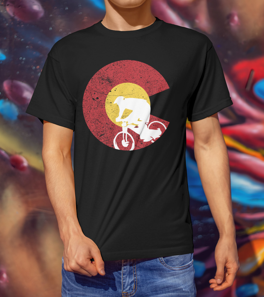 Colorado Mountain Biking Silhouette With State Flag T-Shirt