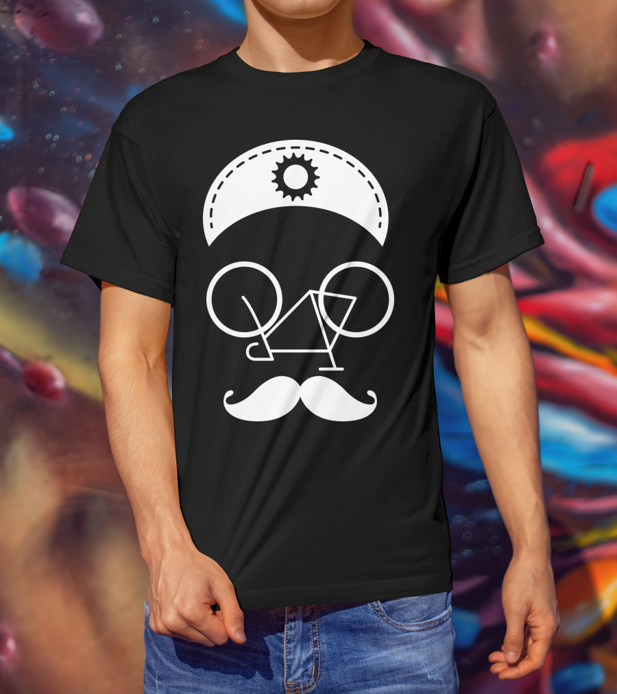Bicycle Mustache Face Helmet Gear T-Shirt