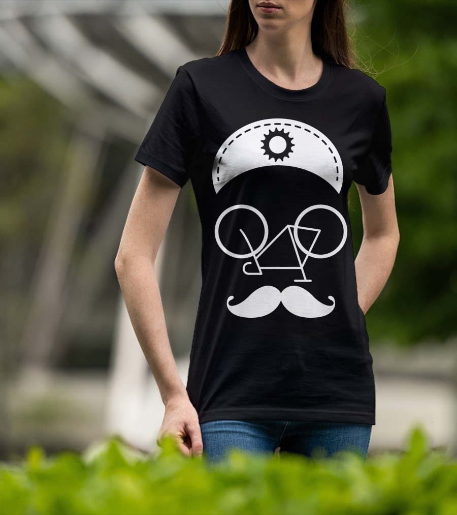 Bicycle Mustache Face Helmet Gear T-Shirt
