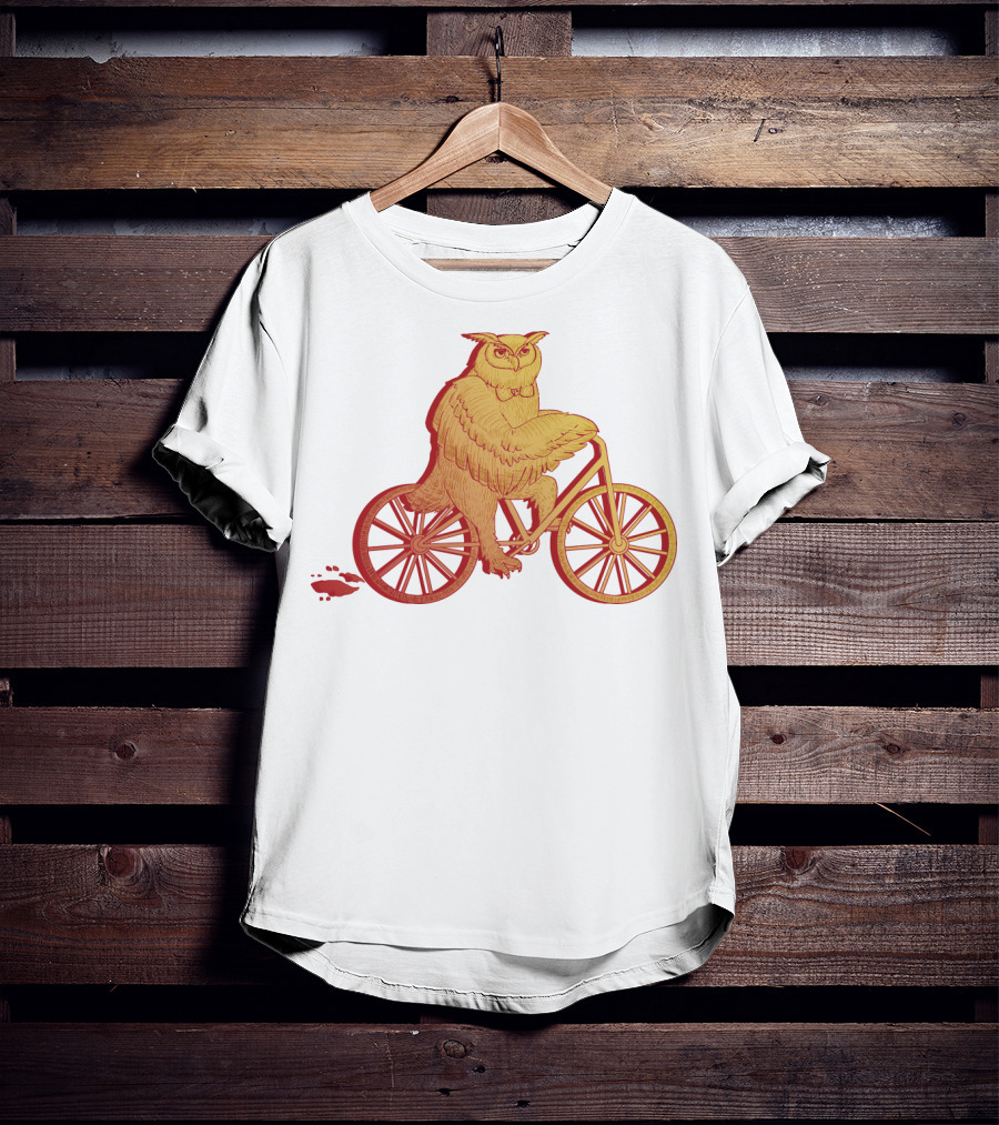 Owl Riding Bicycle With Orange Wheels T-Shirt
