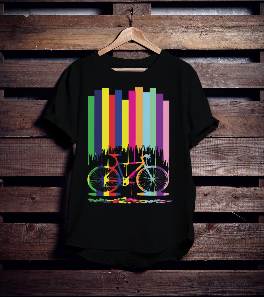 Rainbow Bicycle Dripping Paint Stripes T-Shirt