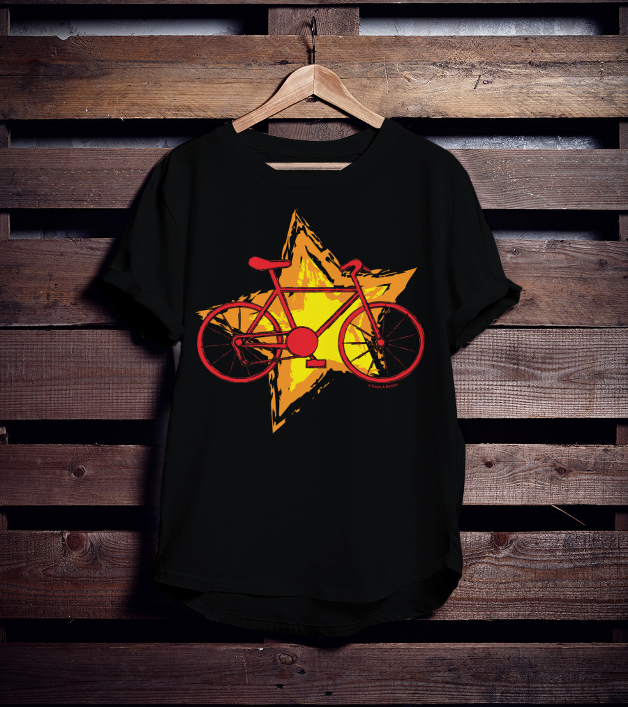 Red Bike On Yellow Star Background T-Shirt