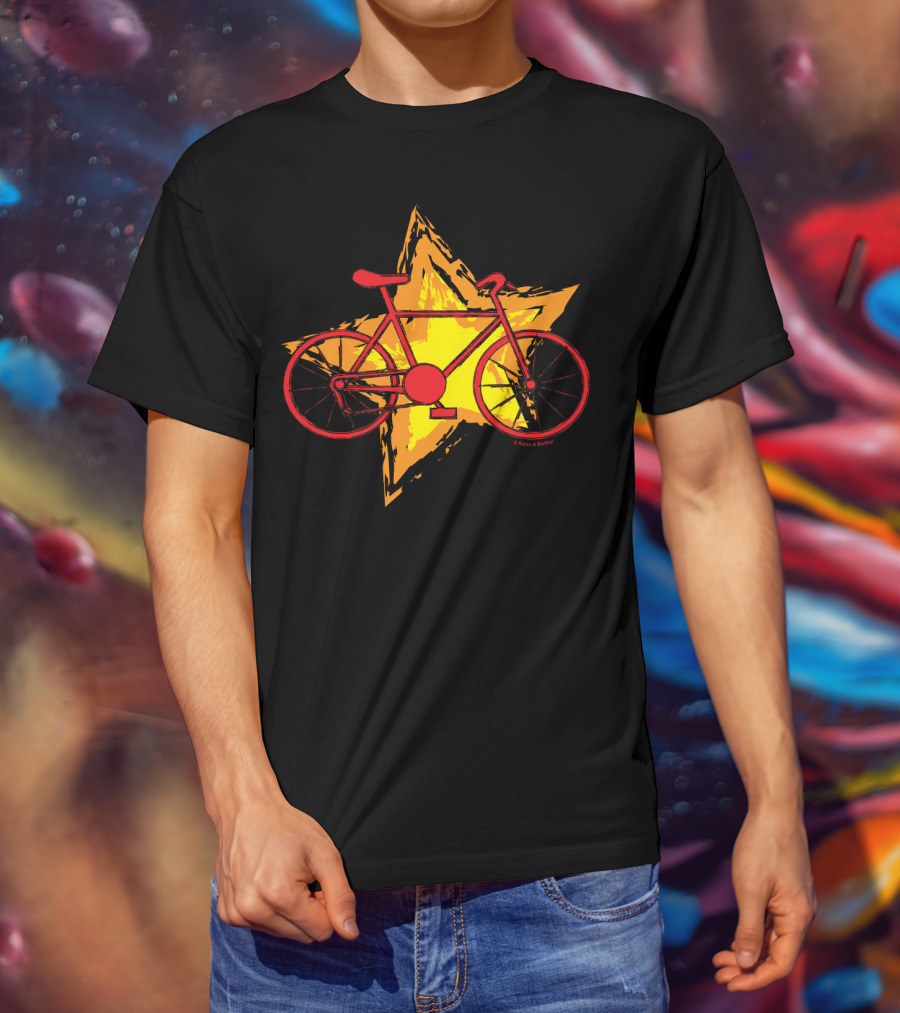 Red Bike On Yellow Star Background T-Shirt