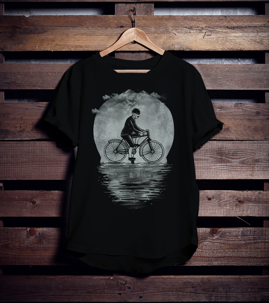 Ride Hard Or Die Young Bicycle Rider Reflecting On Water Under Cloudy Sky T-Shirt