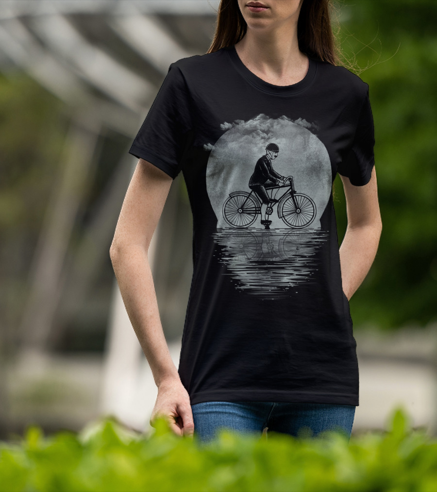 Ride Hard Or Die Young Bicycle Rider Reflecting On Water Under Cloudy Sky T-Shirt