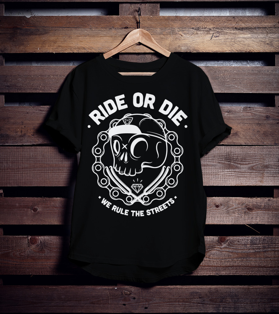 Ride Or Die Skull With Cap And Chain We Rule The Streets Diamond T-Shirt