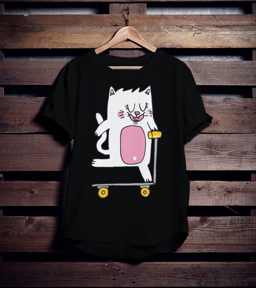 Riding The Scooter With Happy White Cat T-Shirt