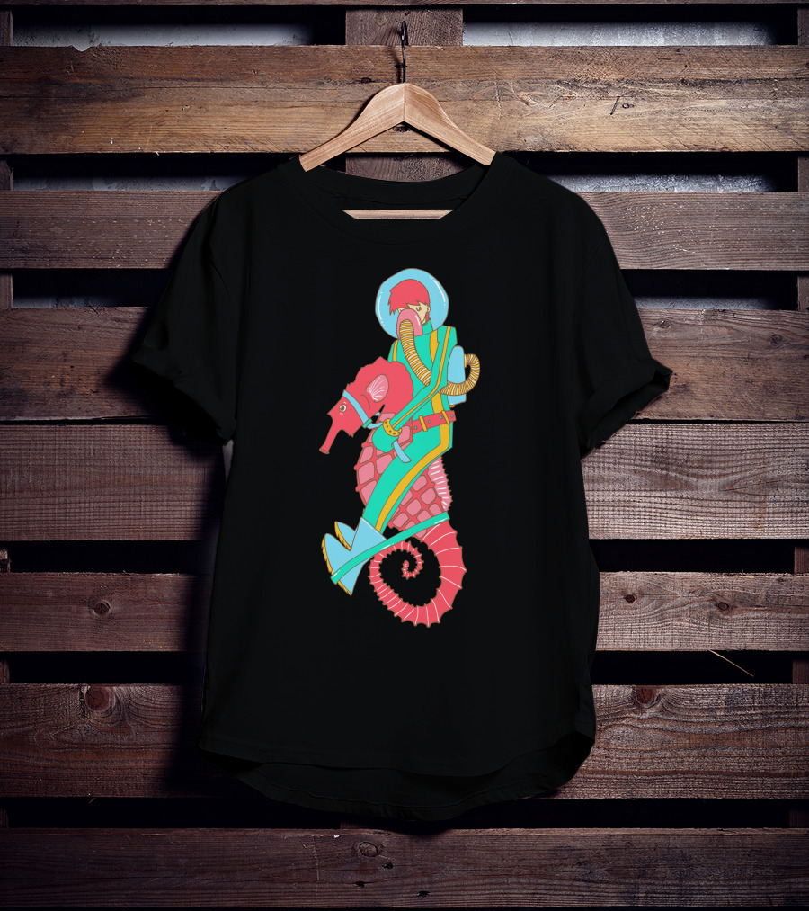 Riding The Seahorse Aqua Spacesuit Adventure T-Shirt
