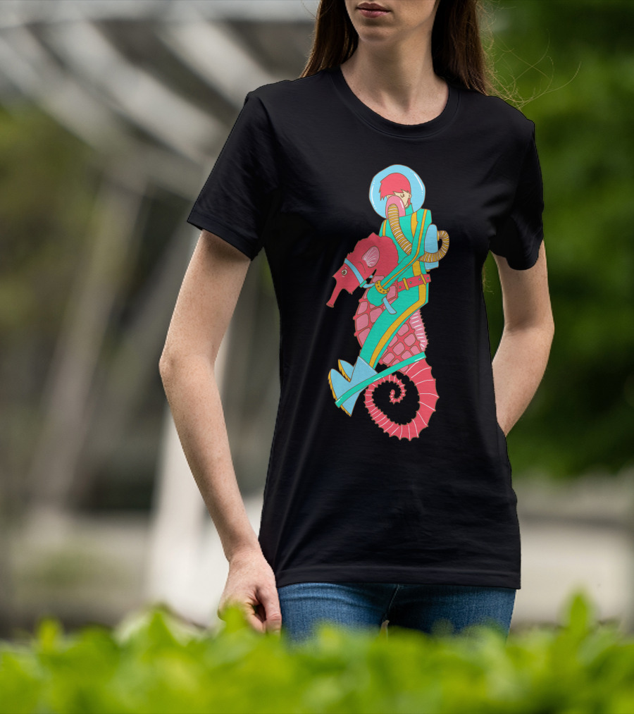 Riding The Seahorse Aqua Spacesuit Adventure T-Shirt