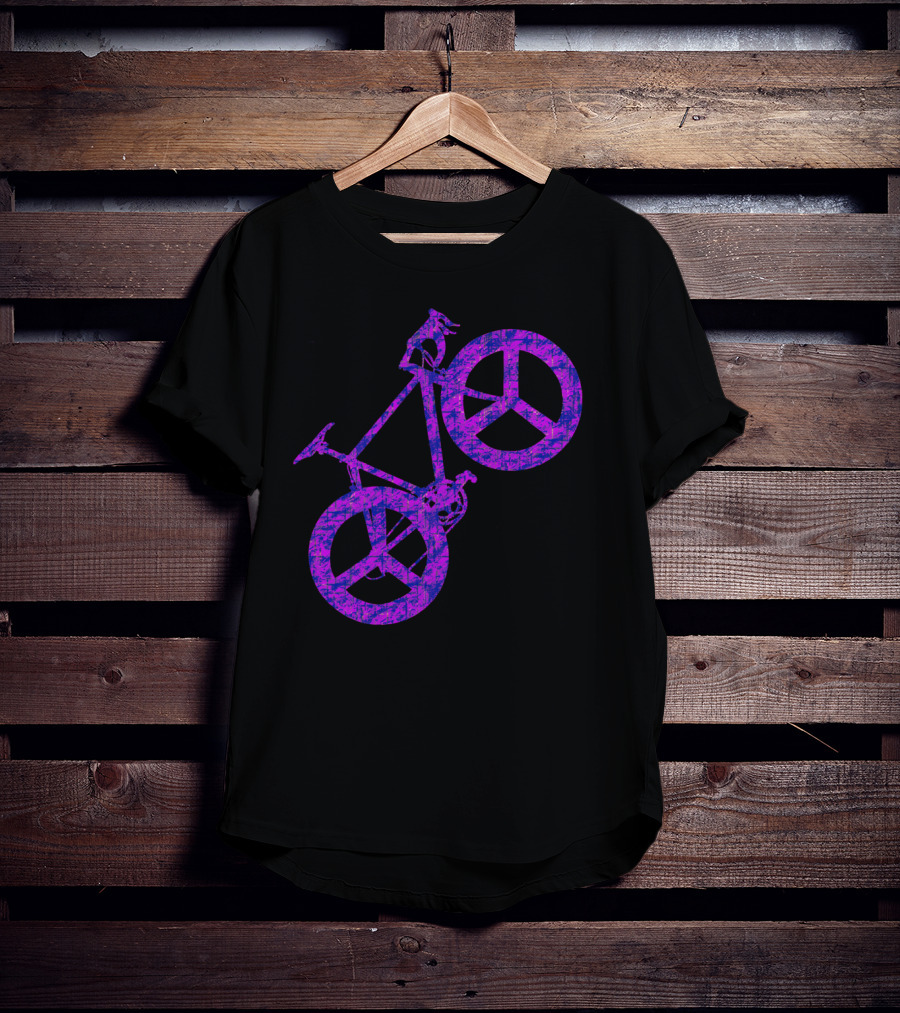 Purple Bicycle Peace Symbol Wheels T-Shirt