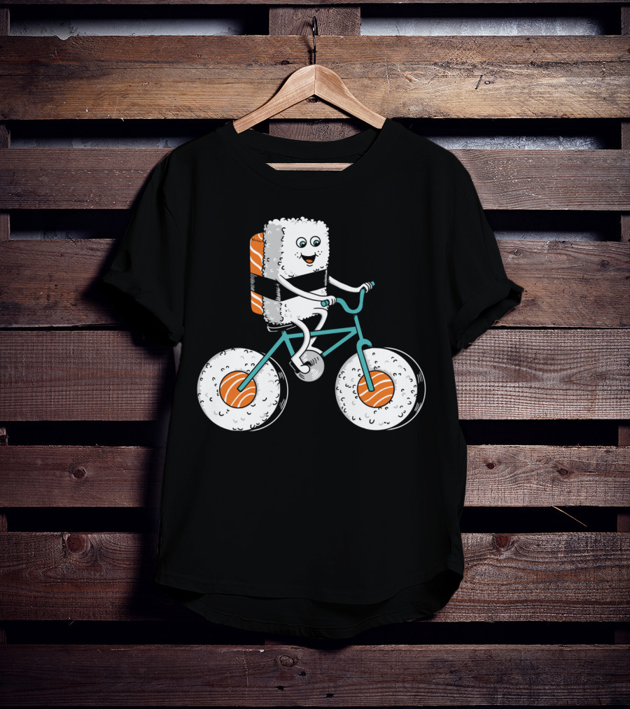 Sushi Roll On Bicycle With Sashimi Wheels T-Shirt
