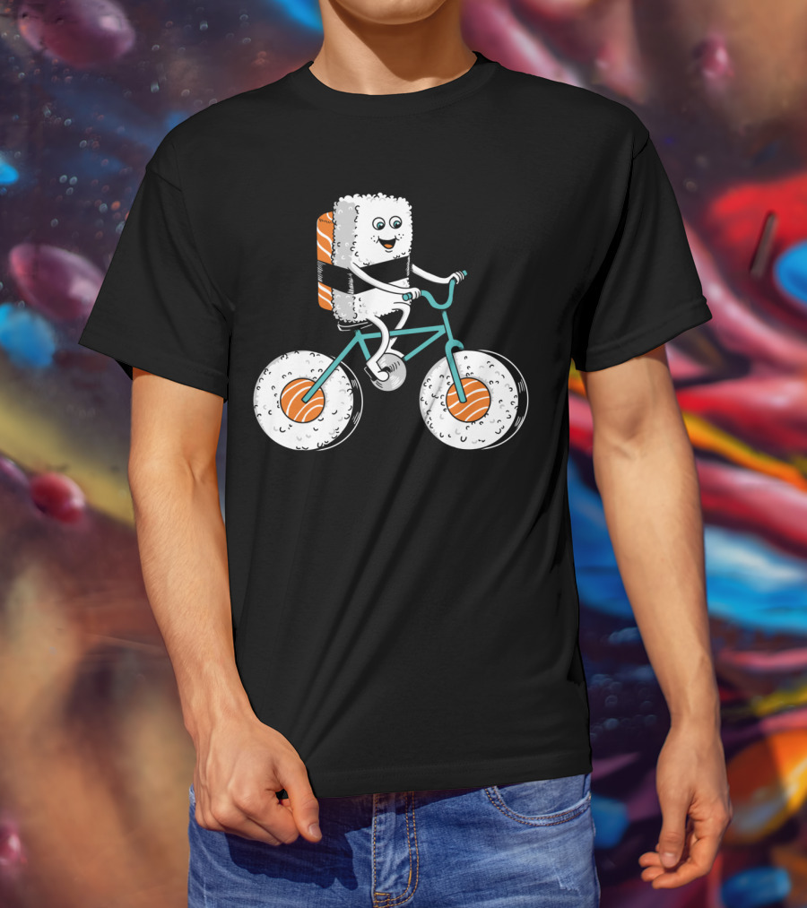Sushi Roll On Bicycle With Sashimi Wheels T-Shirt
