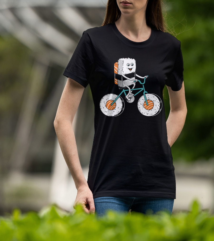 Sushi Roll On Bicycle With Sashimi Wheels T-Shirt