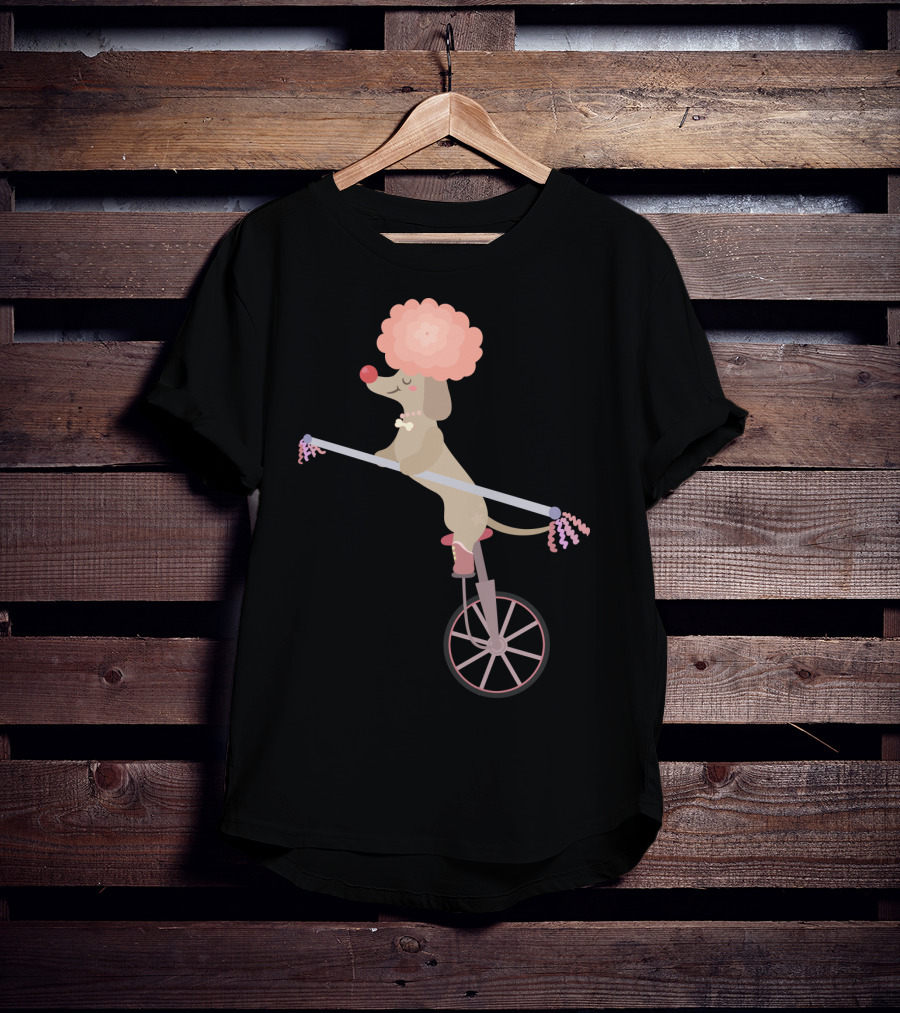 Unicycle Dog With Clown Wig And Red Nose Balancing On Wheel T-Shirt
