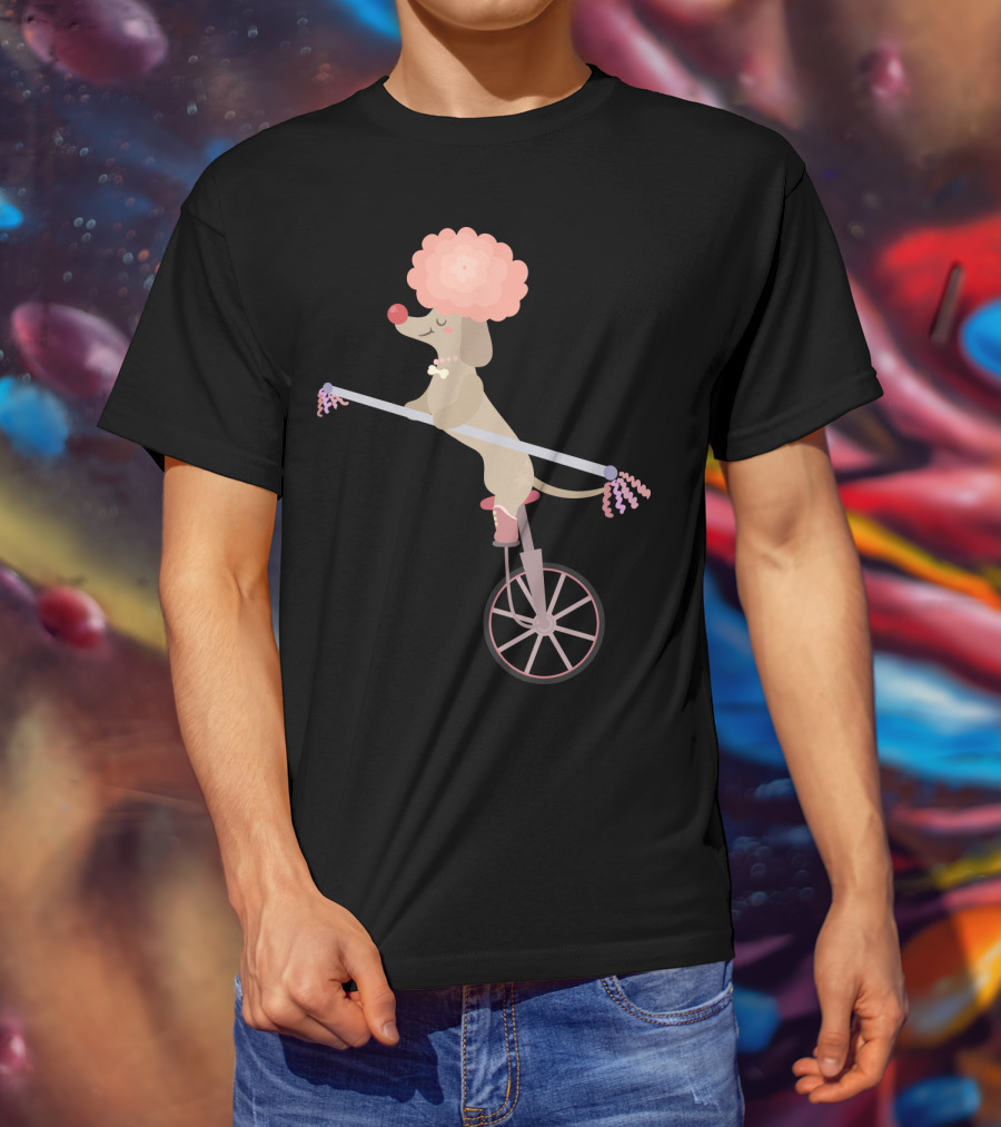 Unicycle Dog With Clown Wig And Red Nose Balancing On Wheel T-Shirt