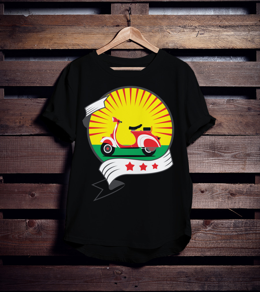 Vintage Red Scooter Sunburst Three Star Emblem T-Shirt
