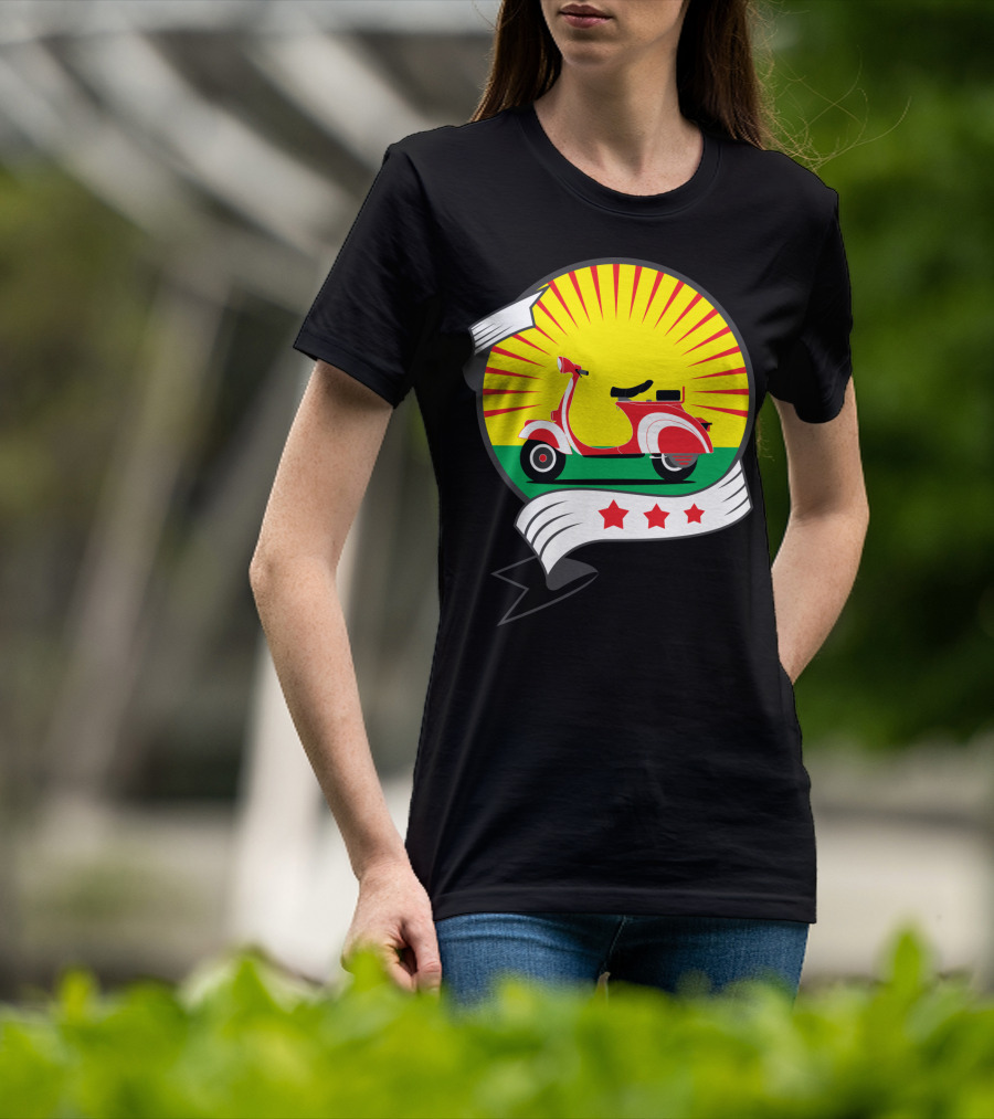 Vintage Red Scooter Sunburst Three Star Emblem T-Shirt