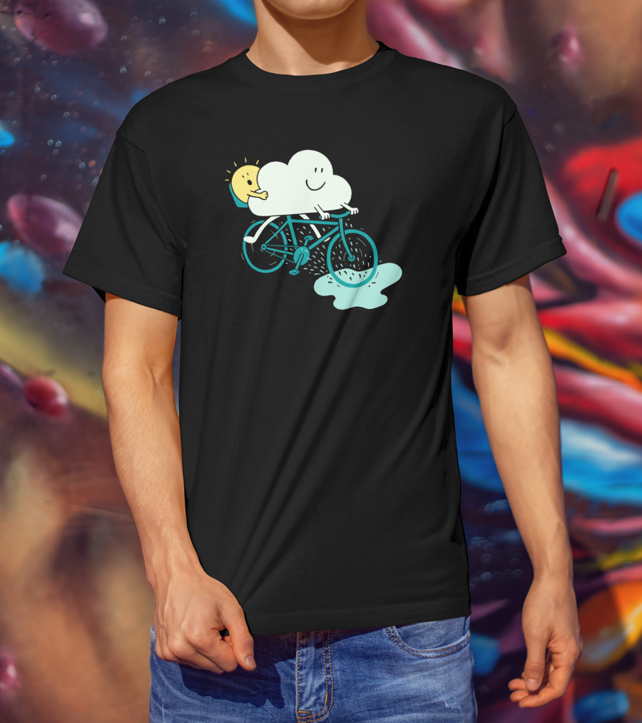 Weather Cycles Happy Sun And Cloud Riding Bicycle T-Shirt