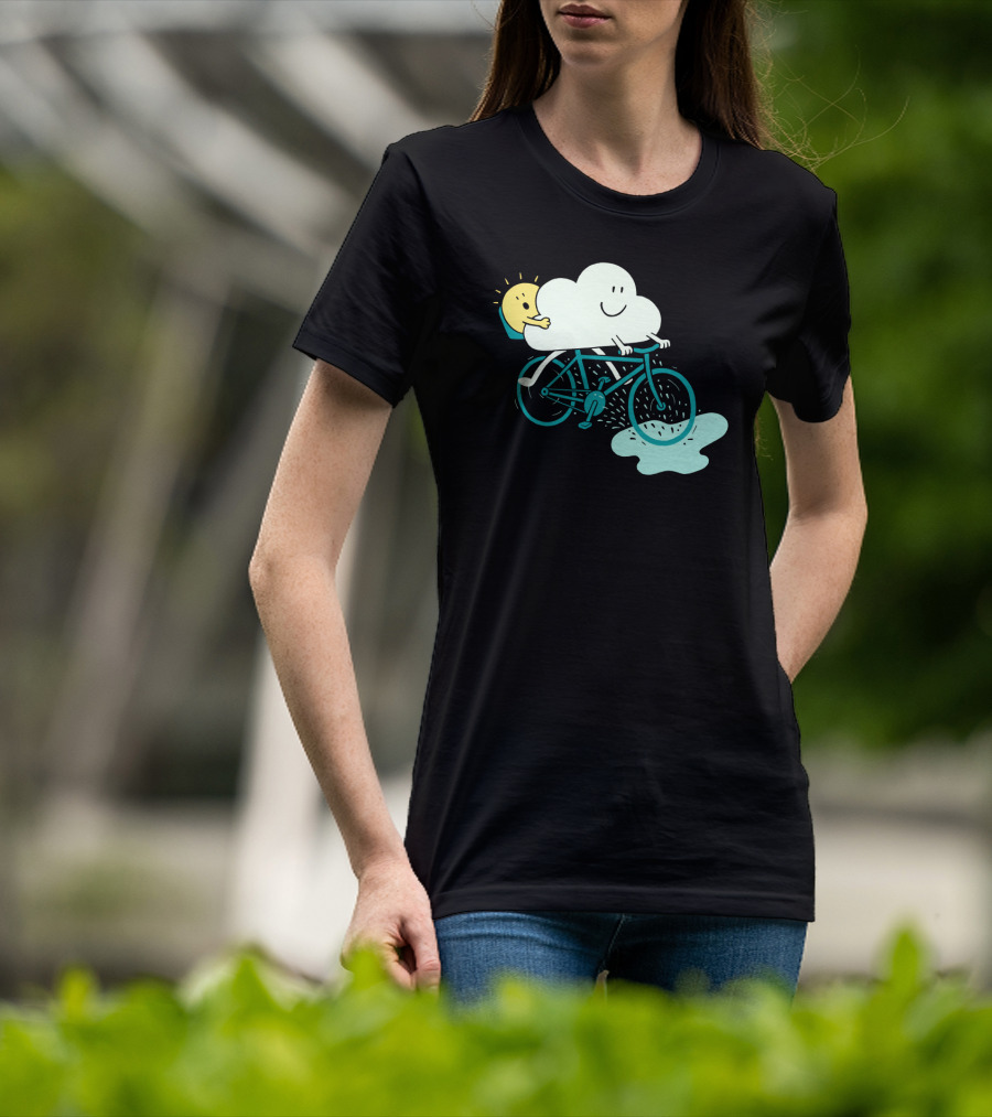 Weather Cycles Happy Sun And Cloud Riding Bicycle T-Shirt