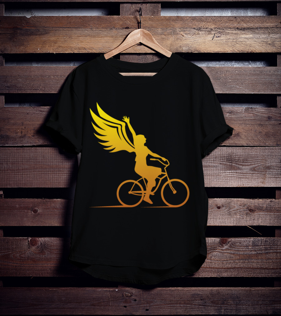 Women Riding Bike With Angel Wings T-Shirt