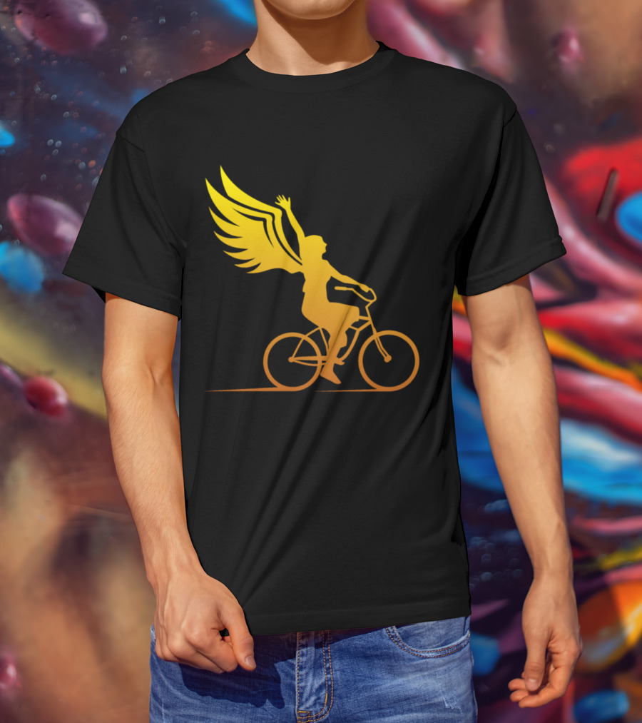 Women Riding Bike With Angel Wings T-Shirt