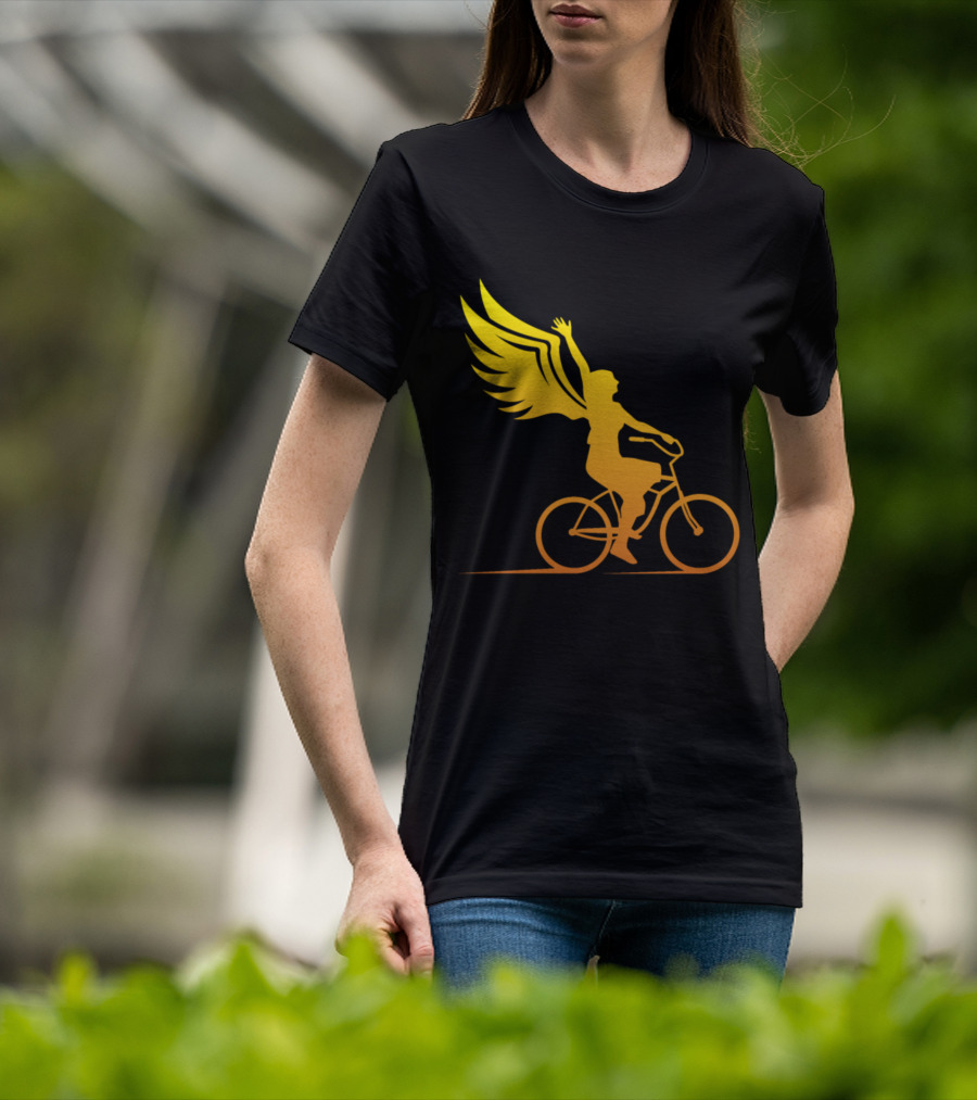 Women Riding Bike With Angel Wings T-Shirt