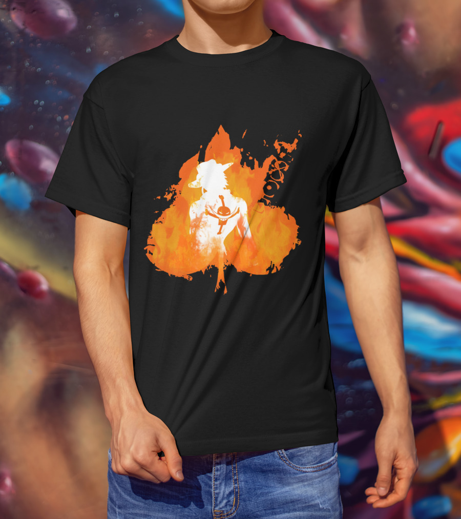 Ace One Piece Silhouette On Fire T-Shirt