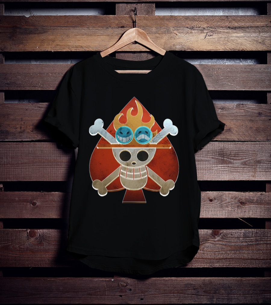 Ace One Piece Spade Pirates Jolly Roger Flame Hat T-Shirt
